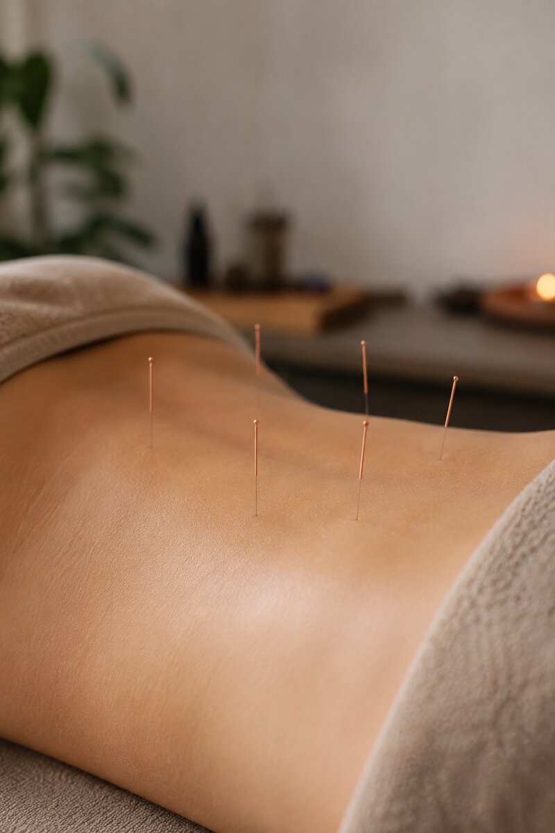 Tratamiento de acupuntura en zona lumbar